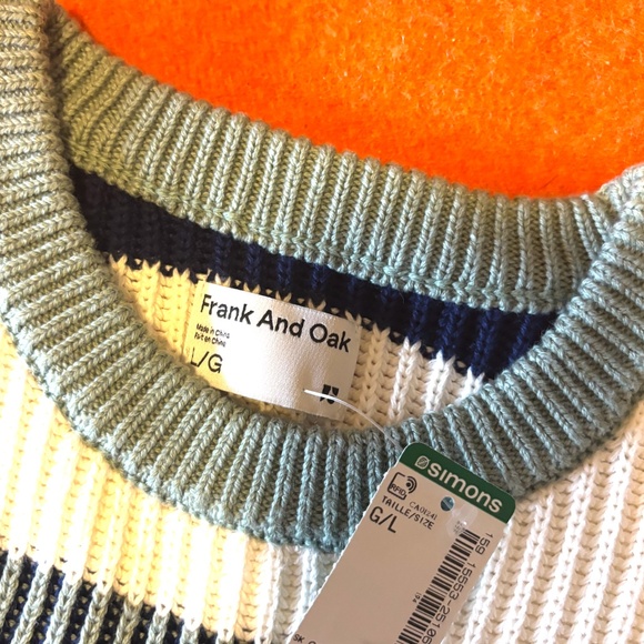Frank and Oak green, navy and white stripes organic cotton ribbed sweater NWT - Picture 9 of 9